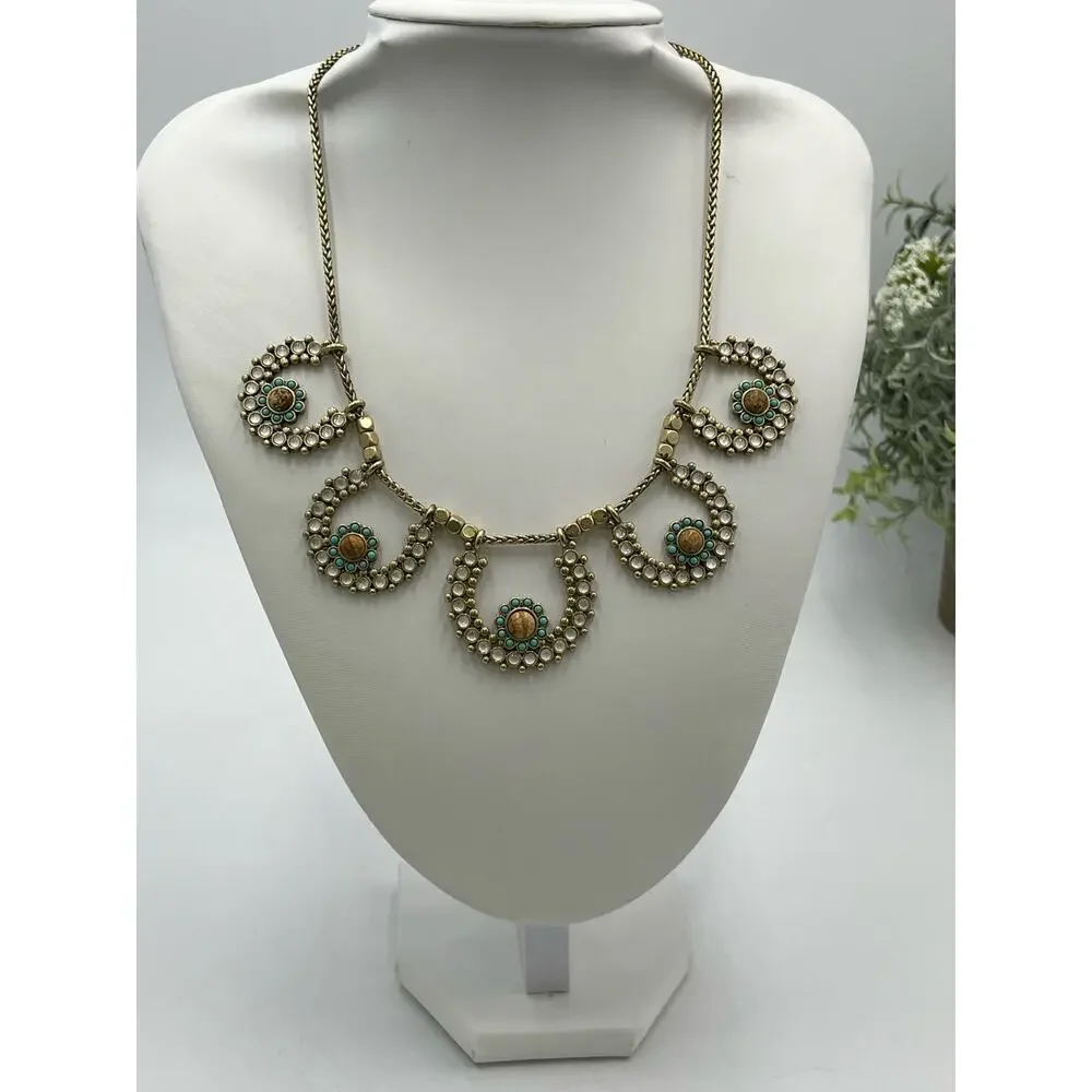 LUCKY BRAND Necklace Chunky Semi‎ Precious Jasper Crystal Accents Gold Tone